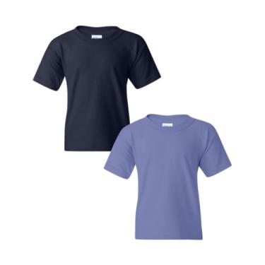 Imagem de Gildan Camiseta juvenil de algodão pesado, estilo G5000B, pacote com 2, Azul-marinho - violeta, M