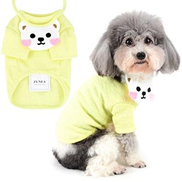 Imagem de Zunea Camisas de cachorro pequeno com cachecol bandana fofo camiseta de verão roupas de cachorro roupas de algodão macio manga curta vestuário pulôver para chihuahua cachorrinho meninas meninos