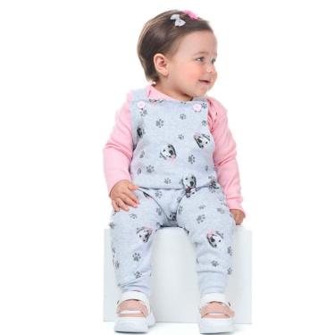 Imagem de jardineira longa em moletom Felpudo com body Roupinhas de bebe Inverno Menina