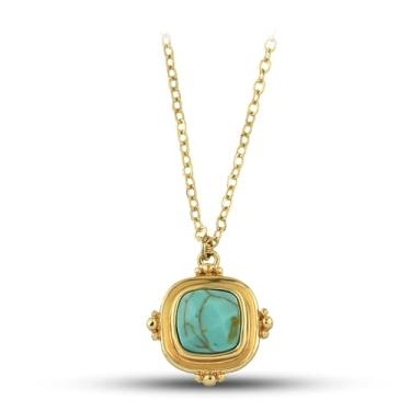 Imagem de Colar com pingente de howlita verde menta com moldura de ouro - Colar de corrente longa banhado a ouro 14K, joias vintage para ela, colar de camadas sem manchas, Zinco, Água-marinha