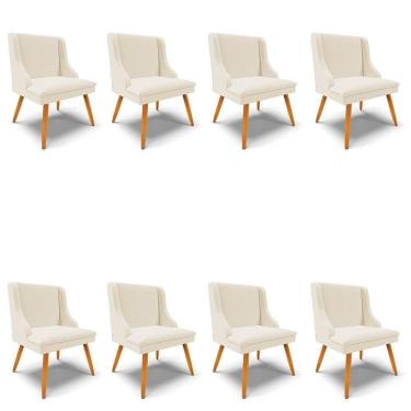 Imagem de Kit 8 Cadeiras Estofadas Para Sala De Jantar Pés Palito Lia Linho Bege - Ibiza