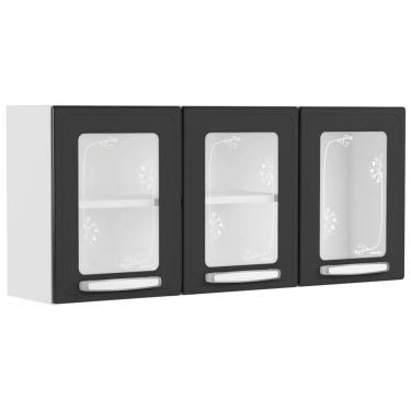 Imagem de Armário Triplo Bertolini com vidro Evidence Aço 120 cm 3 portas - Branco/Preto