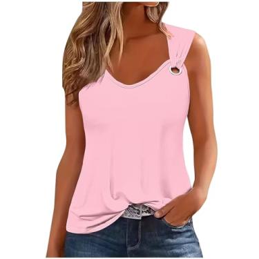 Imagem de Camisetas femininas folgadas longas sem mangas alças finas verão outono 2024 moda, Y-586 Rosa, P