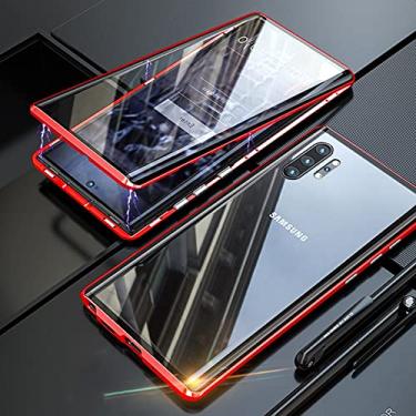 Imagem de Capa de telefone de vidro 360 protegida para Samsung Galaxy S23 S22 Ultra S21 S20 FE S9 S10 Note 8 9 10 20 Lite Plus A72 Capa traseira magnética, vermelha, para S23 Ultra