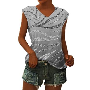 Imagem de Blusas femininas modernas de manga curta e sexy estampadas para sair, blusas de algodão de verão, camisas boêmias, túnica de formatura, Prata, XXG
