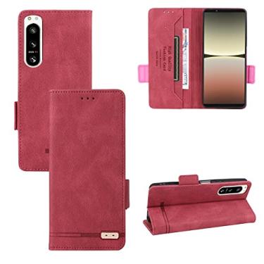 Imagem de Capa para Sony Xperia 5 IV 2022 Capinha de couro PU com suporte para cartão case flip de proteção com fechamento magnético - Vermelho