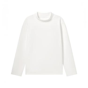 Imagem de Qingyee Camiseta de tecido de veludo 280gsm DE, casual, gola redonda, quente, grossa, manga comprida, pulôver, Branco, M