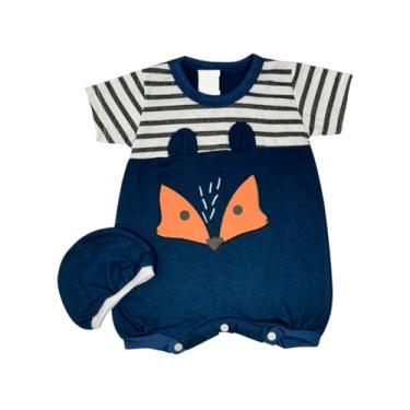 Imagem de Macacão Bebê Curto Com Chapéu Roupa Bebe 100% algodão (Azul Marinho)