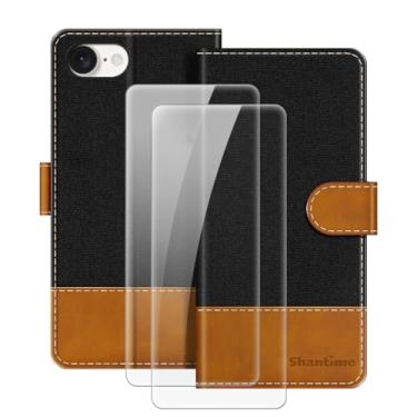 Imagem de MILEGOO Capa de couro para iPhone SE 4 capa magnética para celular com carteira e compartimento para cartão + [2 unidades] protetor de tela de vidro temperado para iPhone SE 4 preto