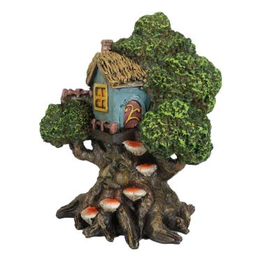 Imagem de Ebros Whimsical Forest Ent Greenman Cottage Blue Nook Tree House Estátua com Cogumelo Conk Steps 6,5" Alto Como Fada Jardim Árvore Acessório Decoração para Casa Estatueta Colecionável