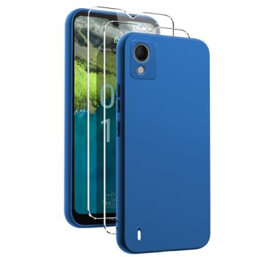 Imagem de Oududianzi - Capa para celular Nokia C110, com protetor de tela de 2 peças, capa de silicone líquido TPU macio, capa protetora de borracha ultrafina à prova de choque de cor pura - azul