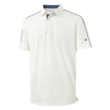Imagem de Rouen Camisa polo masculina de manga curta, modelagem seca, absorção de umidade, sólida, casual, esportiva, gola de golfe, Creme, XXG