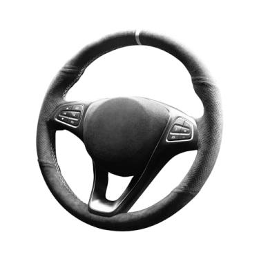 Imagem de Alfanxi Costura à mão Itália Alcantara Capa para volante de carro envoltório para Mercedes-Benz E-Class/GLE/GLS/Metris (Alcantara preto com pontos + listras brancas)