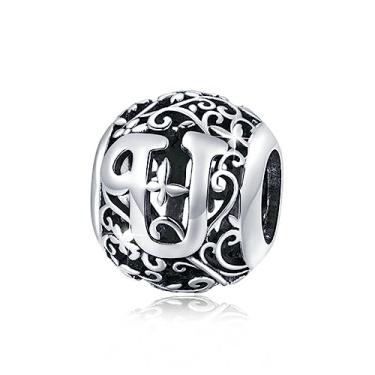 Imagem de Pulseira de prata esterlina 925 A-Z com letra inicial berloques do alfabeto para pulseiras Pandora, miçangas, colar faça você mesmo, pingentes de tornozeleira para mulheres e meninas, presentes de