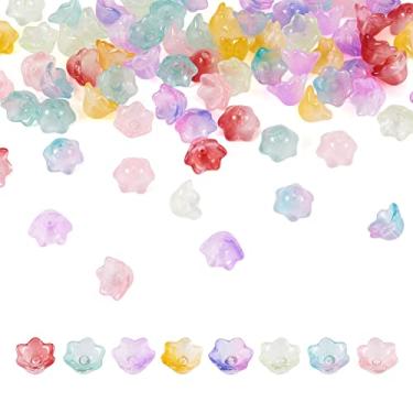 Imagem de Beadthoven 80 peças 8 cores flor lampwork tampas de contas de vidro mini transparente colorido trompete flor contas de cristal espaçadores finais para pulseira faça você mesmo, colar, brincos, joias,