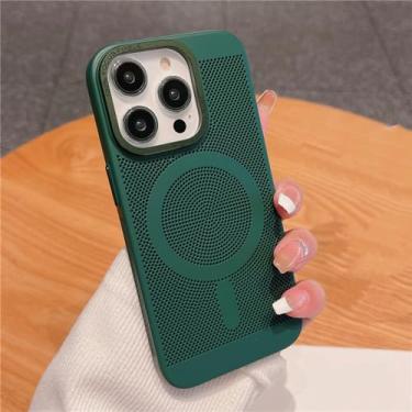 Imagem de Capa magnética de grade de malha de dissipação de calor ultrafina para iPhone 15 13 12 14 11 Pro Max Matte Hard Steel Magsafing Cove, verde escuro, para iPhone 11 ProMax