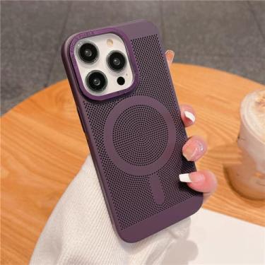 Imagem de Capa magnética de grade de malha de dissipação de calor ultrafina para iPhone 15 13 12 14 11 Pro Max Matte Hard Steel Magsafing Cove, roxo escuro, para iPhone 12