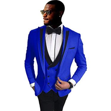 Imagem de Sxfashbrd Ternos masculinos slim fit conjunto de 3 peças blazer jaqueta Dalily negócios smoking padrinhos blazer casaco para casamento, Azul royal, XX-Large