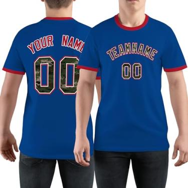 Imagem de Camiseta personalizada para homens e mulheres jovens manga curta beisebol futebol futebol personalizado impresso nome número, Azul/Vermelho-03, One Size