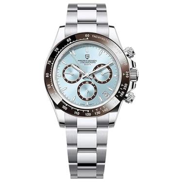 Imagem de Pagani Design PD1644 Relógio cronógrafo de quartzo masculino movimento VK63, cristal de safira, bisel arco-íris, aço inoxidável, 100 m resistente à água relógio de pulso esportivo, PD-1644-azul