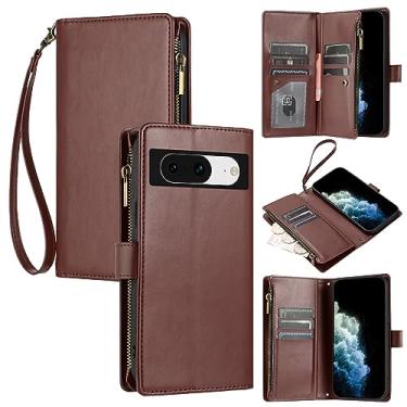 Imagem de Capa carteira 2 em 1 compatível com Google Pixel 8, compatível com Google Pixel 8 com capa flip magnética [compartimentos para cartão] [alça de pulso] [alça transversal removível] (Cor: Br