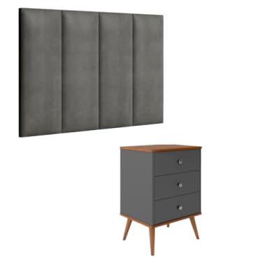 Imagem de Conjunto Cabeceira de Cama Solteiro 0,90 com 1 Criado-Mudo, Onix/Freijo