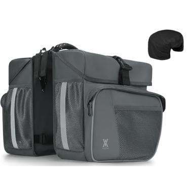 Imagem de Bolsa dupla à prova d'água – Sacos de selim de 36 L para bicicletas traseiras com tiras refletivas de segurança, cestos de deslocamento para bicicleta cabem na maioria dos suportes de bicicleta com