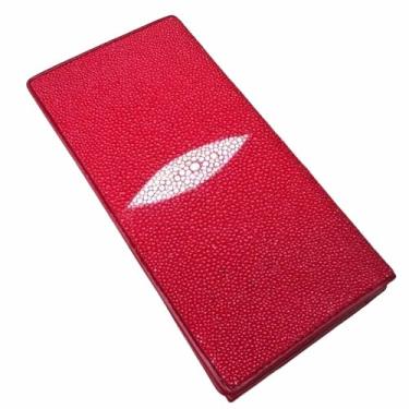 Imagem de Bolsa de mão fina fina estilo unissex autêntica Stingray Skin feminina masculina fina carteira dobrável para cartão de couro genuíno feminino masculino, Vermelho, Lazer