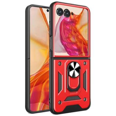 Imagem de Ysnzaq Capa protetora protetora para Motorola Razr 50 Ultra/Razr+ 2024, grau militar, durável, à prova de choque, com suporte para Motorola Razr 50 Ultra/Razr+ 2024 SJ, vermelha