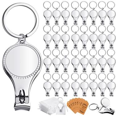 Imagem de Conjunto de 50 chaveiros de cortador de unhas com cartões de etiqueta de acompanhante, sacos de organza com cordão, abridor de garrafa de unhas, chaveiro para festa, casamento, lembrancinhas,