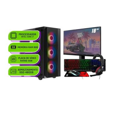 Imagem de PC Gamer Completo Alligator Shop Intel Core i7 3770, Radeon RX 550 4GB, Memoria 8Gb DDR3, SSD 480GB, Monitor 18 Polegada