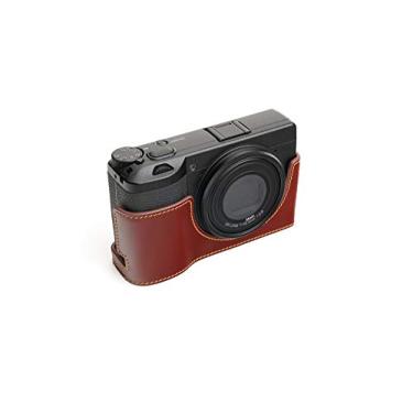 Imagem de Capa para câmera GR III, capa BolinUS feita à mão de couro legítimo para meia câmera Ricoh GR III GR3 versão abertura inferior + alça de mão (marrom)