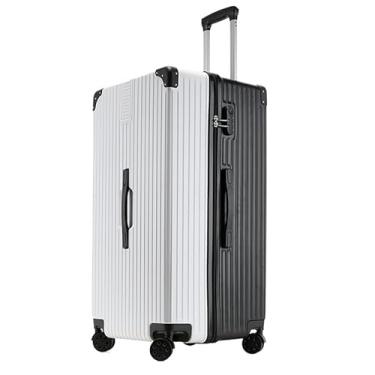 Imagem de Mala de transporte PC + ABS com trava rígida bagagem de mão pequena com rodas giratórias, Preto + branco [ângulo reto retrô + 50% espesso + zíper resistente a arranhões], 30