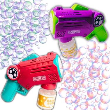 Imagem de Kit 2 Máquinas De Bolha De Sabão 1 Pink e 1 Roxa Pistola Automática Com Luz, Lança Bolhas De Sabão Pistola, Lançador De Bolha Metralhadora