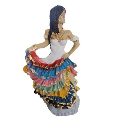 Imagem de Imagem Cigana a Batizar - Vestido Branco Saia Colorida 25cm Gesso - Ci