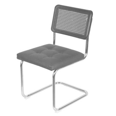 Imagem de Cadeira Cesca Encosto Madeira e Palha Natural Preta Assento Poliuretano (PU) Preto Base Aço Cromado