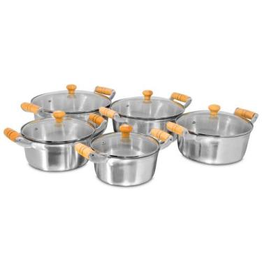 Imagem de Jogo de 5 Panelas Alumínio Fundido Polido Tampa de Vidro - Diviforte