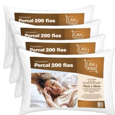 Imagem de Kit 4 Travesseiros  Percal 200 Fios Fibra Siliconizada Antialérgico 70