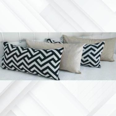 Imagem de Kit 4 Almofadas Retangulares Sued Amassado Jacquard Cheias - INGRID BO