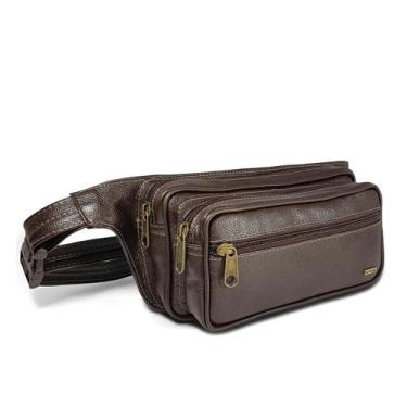 Imagem de Pochete Grande Masculina De Couro Espaçosa 4 Bolsos - Le Voyage