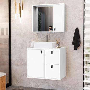 Imagem de Conjunto Gabinete para Banheiro com Cuba Sobrepor e Espelheira Toro 60 Cm Branco