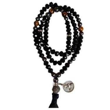 Imagem de Japamala Pedras Olho De Tigre E Hematita Com Cristal Preto - Encanto D