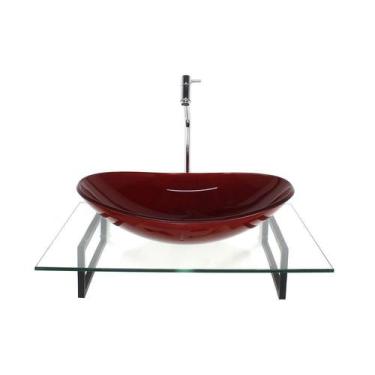 Imagem de Kit Cuba Vidro Oval Vermelho Ferrari Tampo 60Cm Incolor E - Cubas E Ga