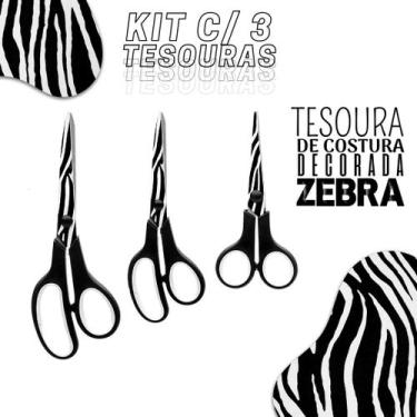 Imagem de Tesoura Para Costura Decorada Zebra Kit C/ 03 - Nybc
