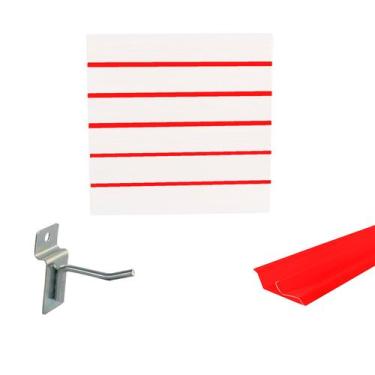 Imagem de Painel Canaletado Branco em Mdf 0,61 x 0,61m com Perfil Pvc Vermelho e