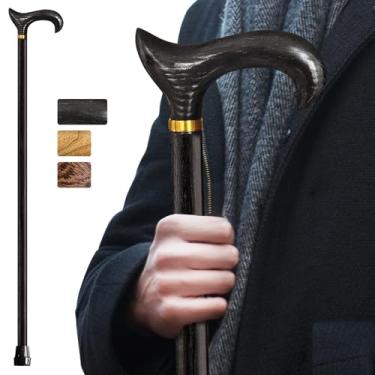 Imagem de ispuoocti Bengala de caminhada de madeira para homens e mulheres, feita à mão, bengalas de rolamento de alta carga para idosos, ergonômica, de madeira maciça natural, adequada para dar de presente