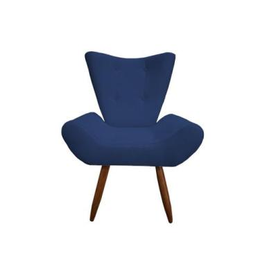 Imagem de Poltrona Decorativa Emilia Suede Azul Marinho Pés Madeira Ms Decor - M