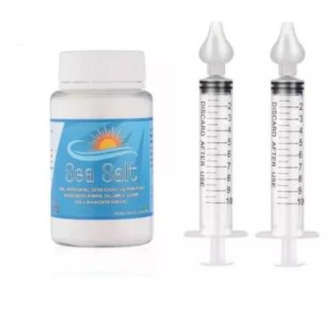 Imagem de Sal Para Lavagem Nasal 100g + 2 Seringas Aspirador Nariz - Sea Salt