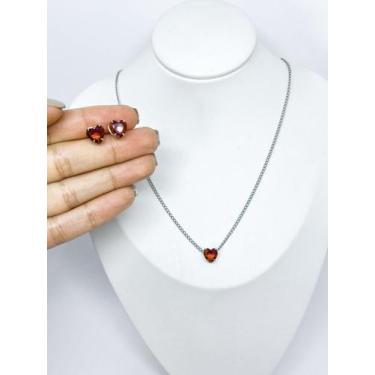 Imagem de Conjunto Aço Inox Coração Vermelho - Anja Místika