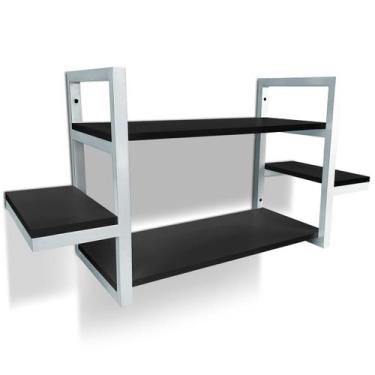 Imagem de Prateleira Dupla Cali Nicho De Parede Design Industrial Branca/Preto -